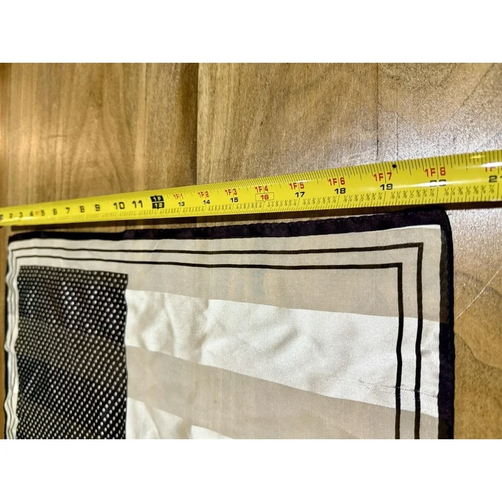 Adrienne Vittadini Silk Scarf Brown Polka Dot Cream Stripe Geometric Square